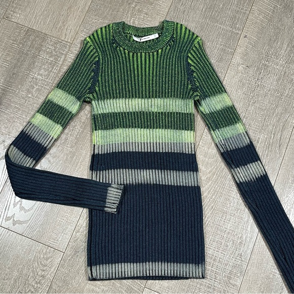 T by Alexander Wang Sweater Striped Green and Blue Sweater Size Small - Picture 1 of 4